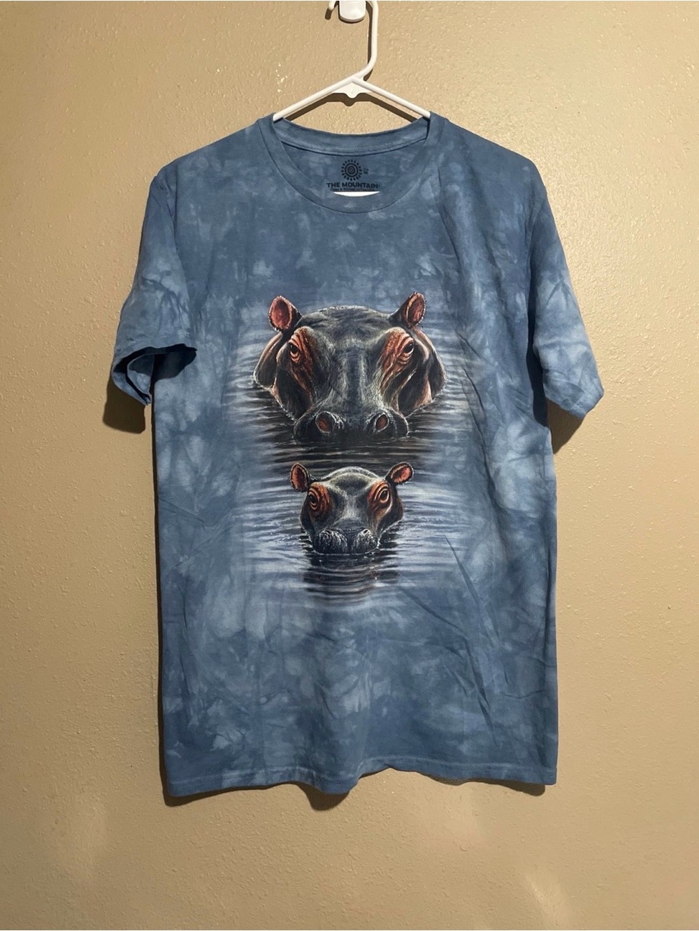 The Mountain Hippo Swimming Graphic Blue Tie Dye T-Shirt Adult M